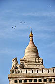 Ananda temple Bagan, Myanmar. Double bodied lions, Manukthiha, guard each corner of the temple base.